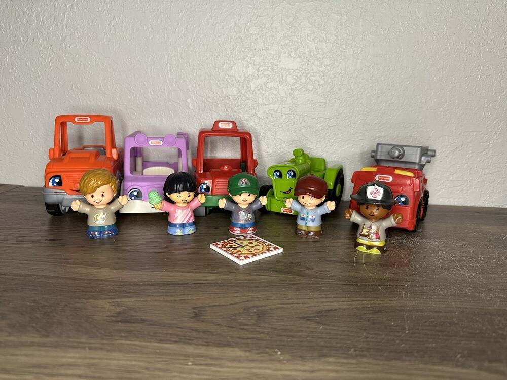Fisher Price Little People Vehicles Tractor Truck Fire Pizza Ice Cream Lot